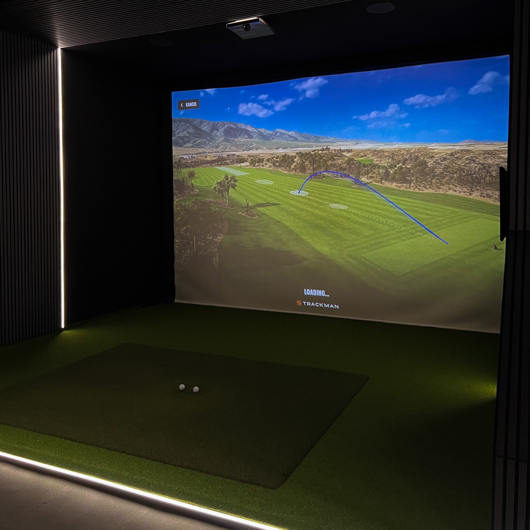 A golf simulator bay at Bunkerbay, Advantage Padel Mudeford